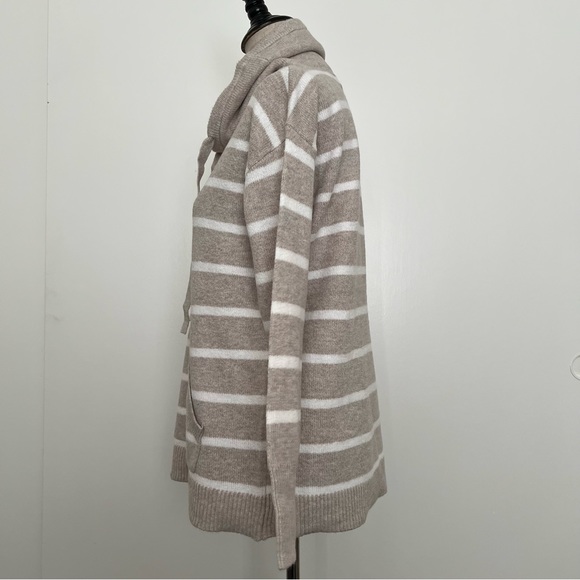 NWT Loft Striped Drawstring Neck Pocket Sweater Stone Heather - Picture 4 of 15